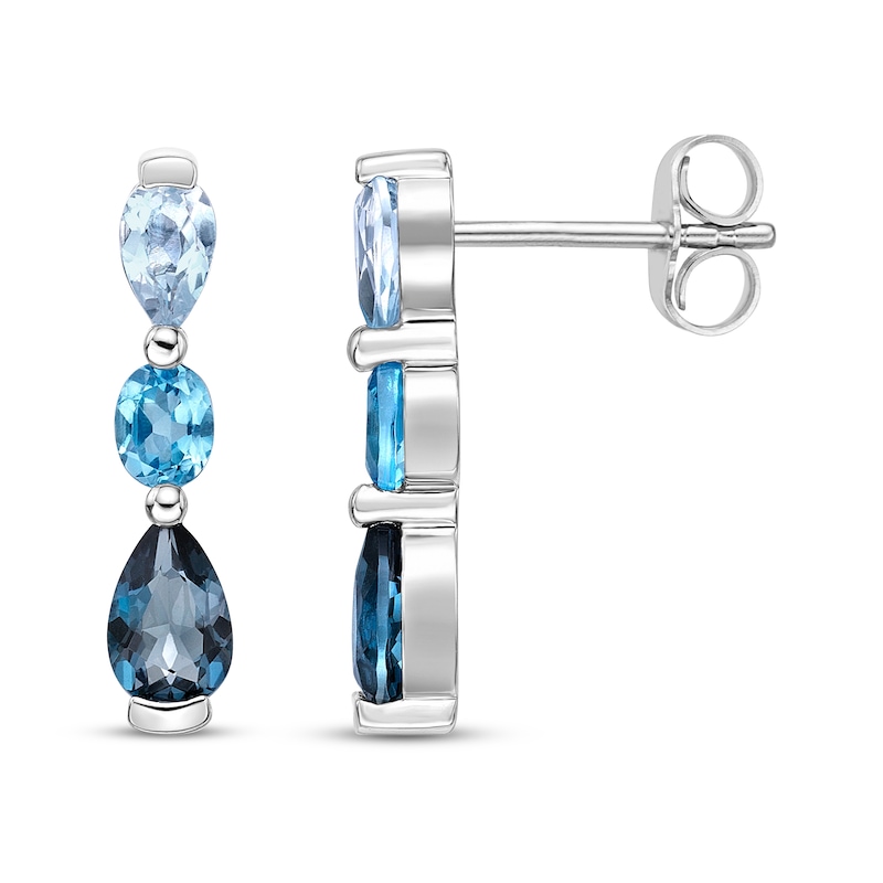 Main Image 3 of Multi-Shades Swiss, Sky & London Blue Topaz Drop Earrings Sterling Silver