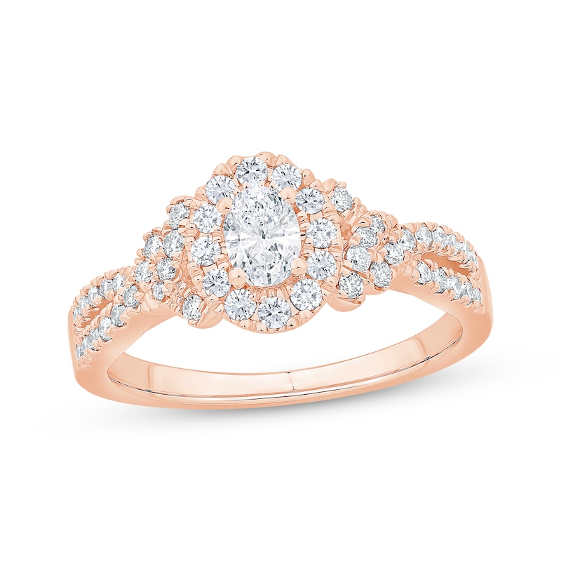 Main Image 1 of Oval & Round-Cut Diamond Engagement Ring 3/4 ct tw 14K Rose Gold