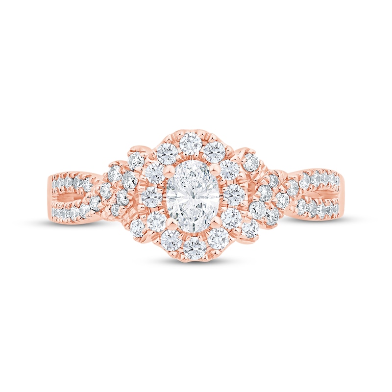 Main Image 3 of Oval & Round-Cut Diamond Engagement Ring 3/4 ct tw 14K Rose Gold