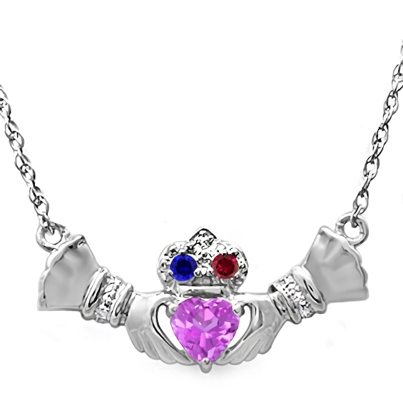 Couple's Color Claddagh Necklace (3 Stones)