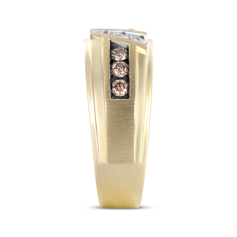 Main Image 2 of Men's Round-Cut Brown & White Diamond Anniversary Band 1/2 ct tw 10K Yellow Gold