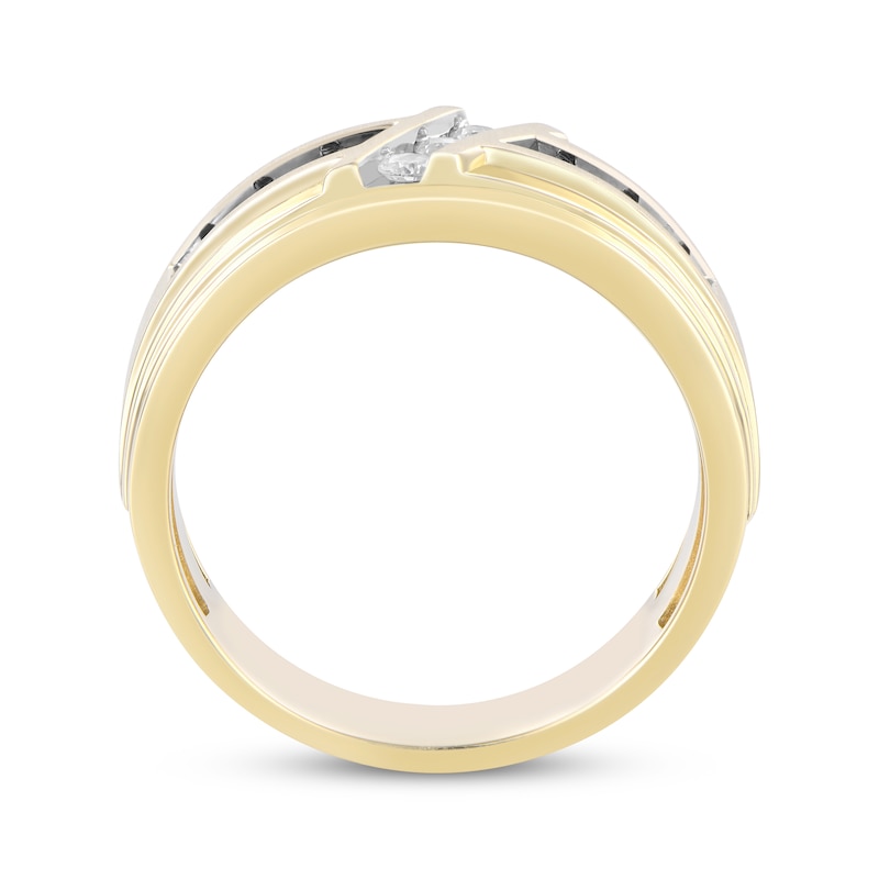Main Image 3 of Men's Round-Cut Brown & White Diamond Anniversary Band 1/2 ct tw 10K Yellow Gold