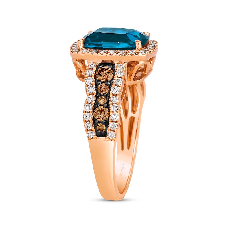 Main Image 2 of Le Vian Chocolate Waterfall Blue Topaz Ring 3/4 ct tw Diamonds 14K Strawberry Gold