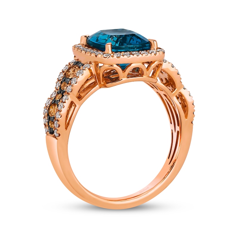 Main Image 3 of Le Vian Chocolate Waterfall Blue Topaz Ring 3/4 ct tw Diamonds 14K Strawberry Gold
