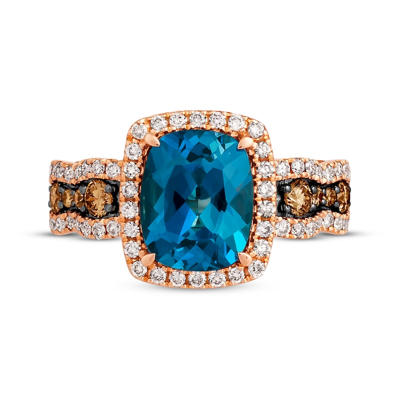 Main Image 4 of Le Vian Chocolate Waterfall Blue Topaz Ring 3/4 ct tw Diamonds 14K Strawberry Gold