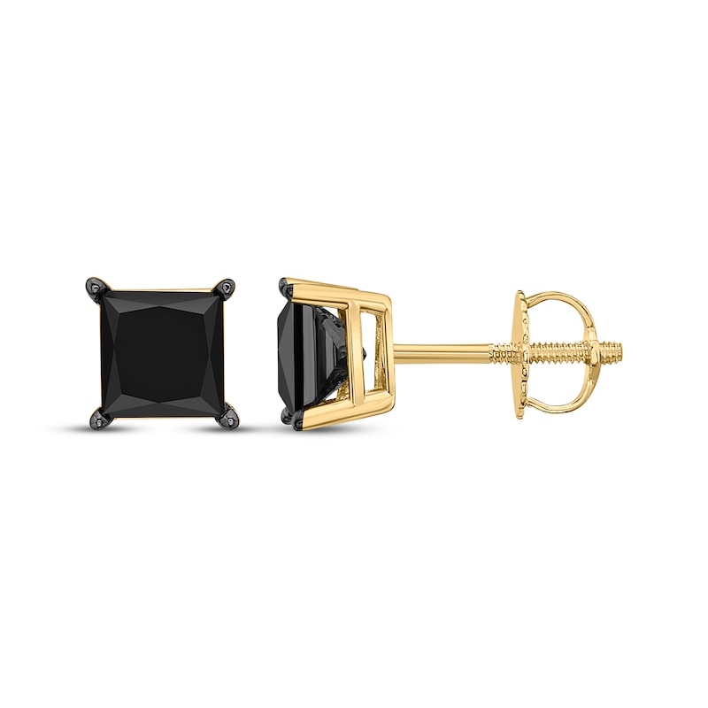 Main Image 1 of Princess-Cut Black Diamond Solitaire Stud Earrings 2 ct tw 10K Yellow Gold