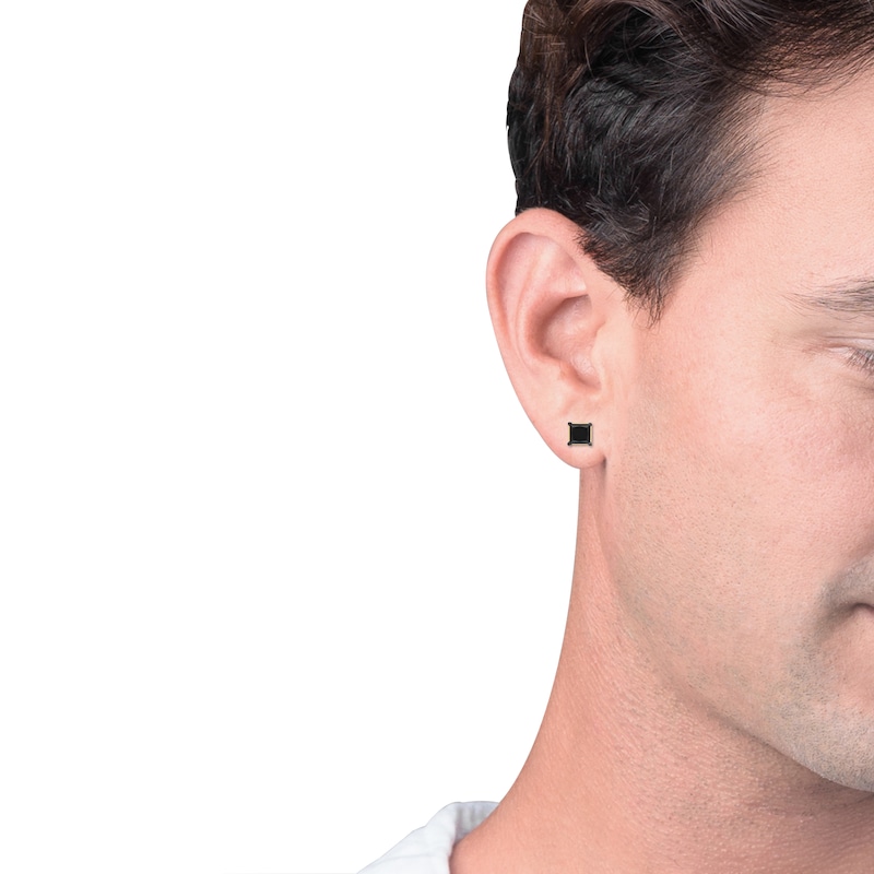 Main Image 4 of Princess-Cut Black Diamond Solitaire Stud Earrings 2 ct tw 10K Yellow Gold