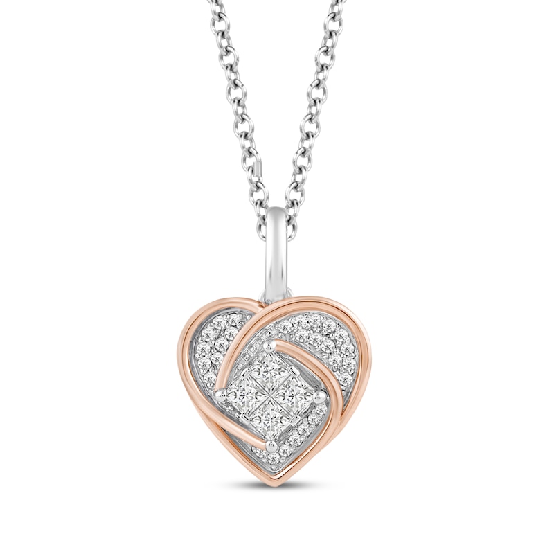 Main Image 1 of Hallmark Diamonds One Love Swirling Heart Necklace 1/3 ct tw Sterling SIlver & 10K Rose Gold 18"