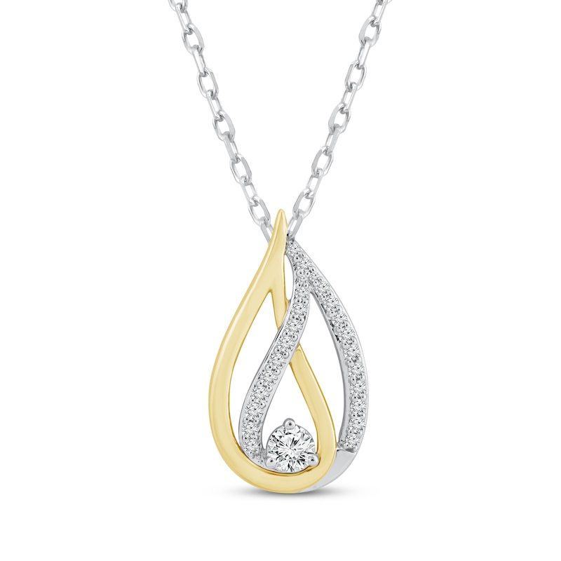 Main Image 1 of Love Ignited Diamond Flame Necklace 1/4 ct tw 10K Two-Tone Gold 18"