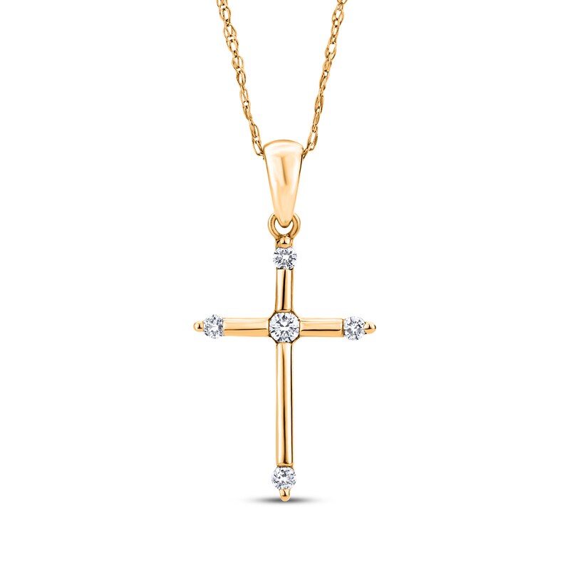 Main Image 1 of Diamond Cross Necklace 1/10 ct tw 10K Yellow Gold 18"
