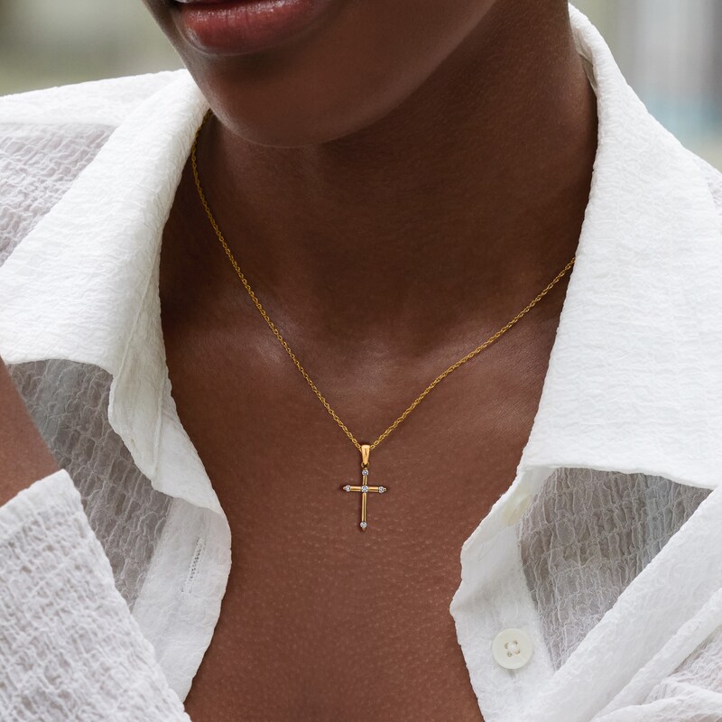 Main Image 3 of Diamond Cross Necklace 1/10 ct tw 10K Yellow Gold 18"