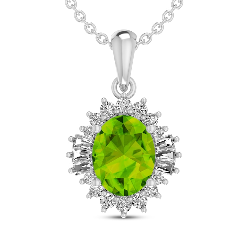 Main Image 1 of Oval-Cut Peridot & White Lab-Created Sapphire Necklace Sterling Silver 18"