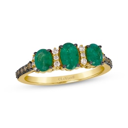 Le Vian Oval-Cut Emerald Three-Stone Ring 1/4 ct tw Diamonds 14K Honey Gold