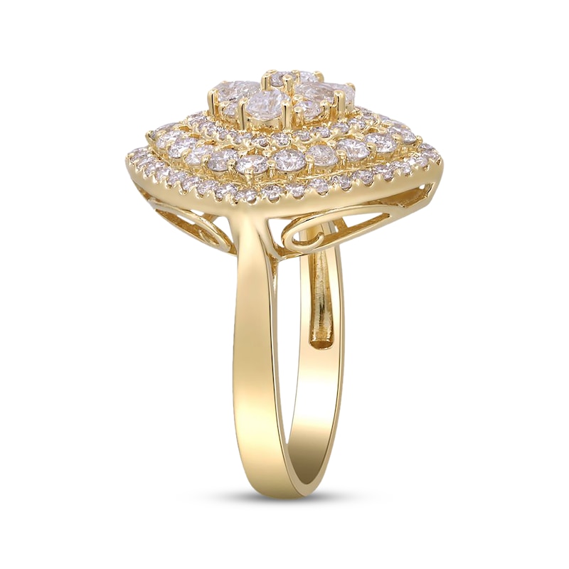 Main Image 2 of Pear-Shaped & Round-Cut Multi-Diamond Ring 2-1/4 ct tw 14K Yellow Gold