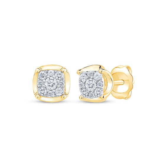 Multi-Diamond Cushion Stud Earrings 1/4 ct tw 10K Yellow Gold