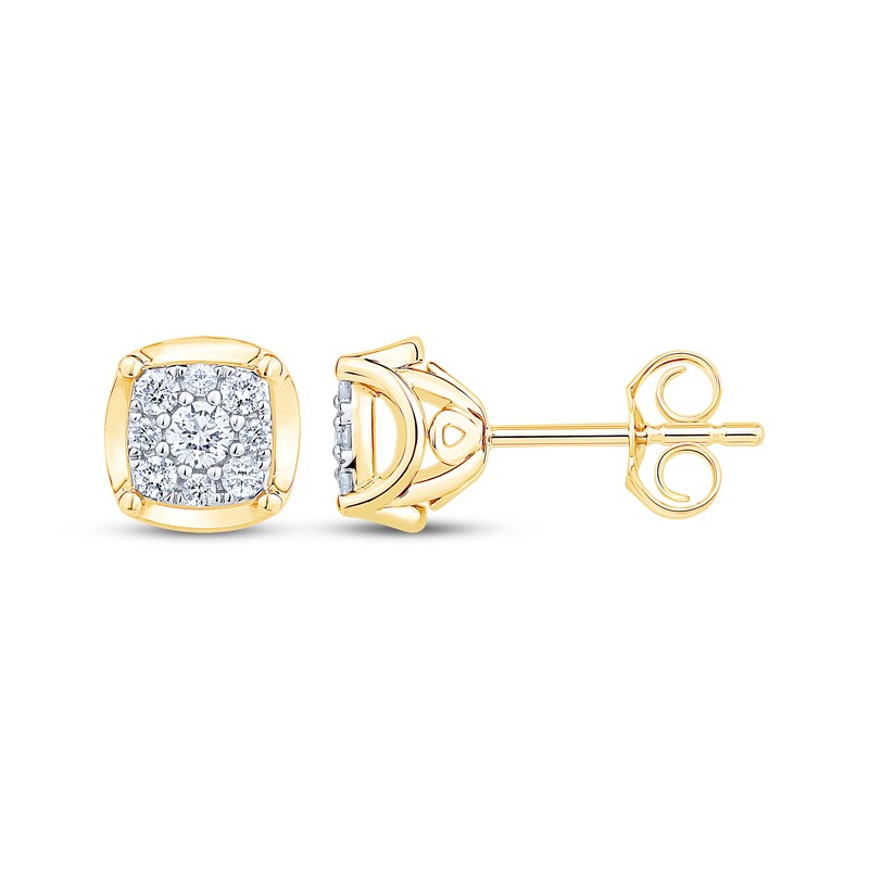Main Image 3 of Multi-Diamond Cushion Stud Earrings 1/4 ct tw 10K Yellow Gold