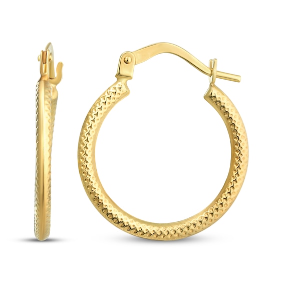Textured Round Hoop Earrings 14K Yellow Gold 20mm