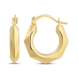 Hexagon Puffed Hoop Earrings 14K Yellow Gold 17mm