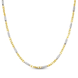 2.5mm Bead Station Mariner Chain Necklace Semi-Solid 10K Two-Tone Gold 22"