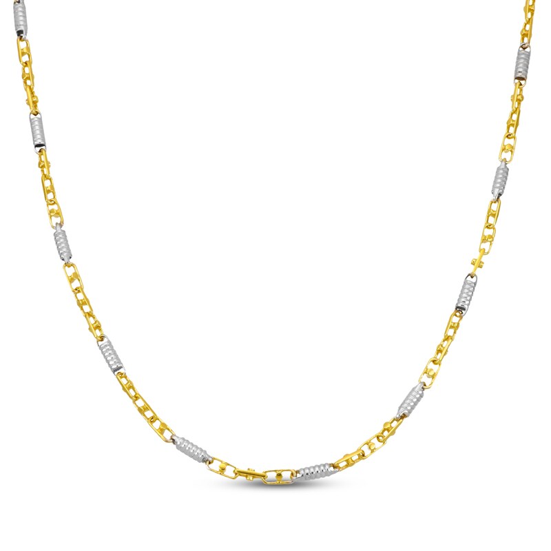 Main Image 1 of 2.5mm Bead Station Mariner Chain Necklace Semi-Solid 10K Two-Tone Gold 22"