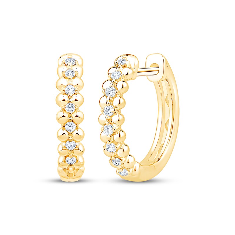 Main Image 1 of Diamond Bead-Edge Hoop Earrings 1/10 ct tw 10K Yellow Gold