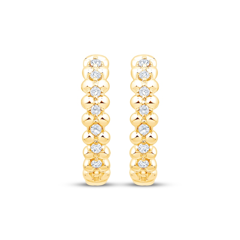 Main Image 2 of Diamond Bead-Edge Hoop Earrings 1/10 ct tw 10K Yellow Gold