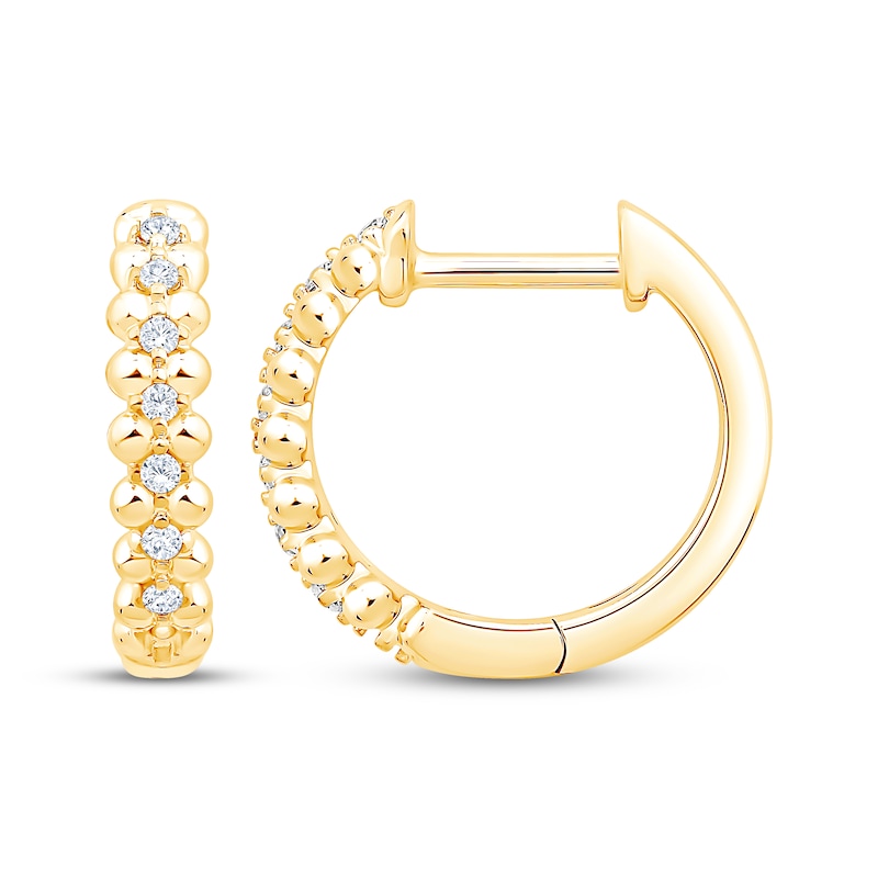 Main Image 3 of Diamond Bead-Edge Hoop Earrings 1/10 ct tw 10K Yellow Gold