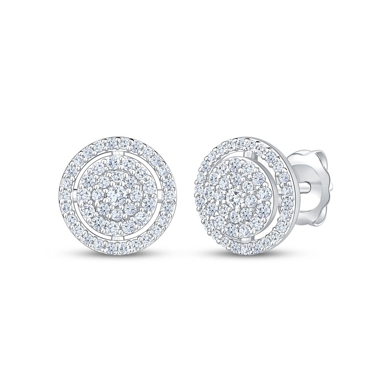 Main Image 1 of Multi-Diamond Circle Halo Stud Earrings 1/2 ct tw 10K White Gold