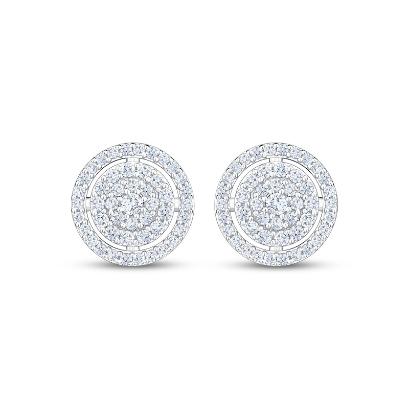 Main Image 2 of Multi-Diamond Circle Halo Stud Earrings 1/2 ct tw 10K White Gold