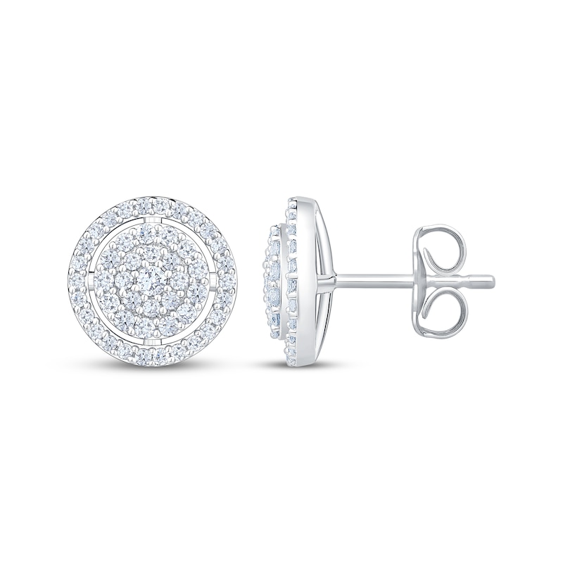 Main Image 3 of Multi-Diamond Circle Halo Stud Earrings 1/2 ct tw 10K White Gold