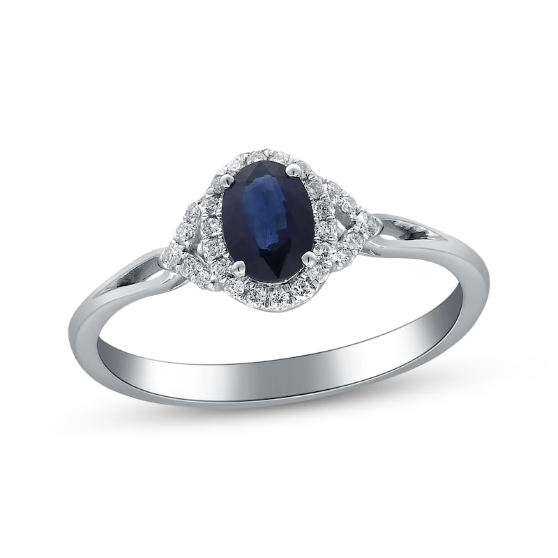 Main Image 1 of Oval-Cut Natural Blue Sapphire & Diamond Ring 1/10 ct tw 14K White Gold