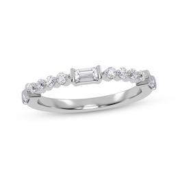 Adore Round and Baguette-Cut Diamond Stackable Anniversary Ring 1/4 ct tw 14K White Gold