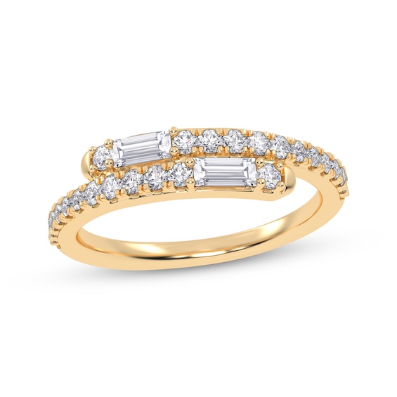 Baguette & Round-Cut Diamond Wrap Ring 1/3 ct tw 14K Yellow Gold