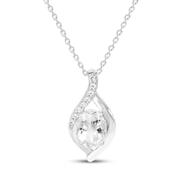 Oval-Cut White Lab-Created Sapphire Necklace Sterling Silver 18"