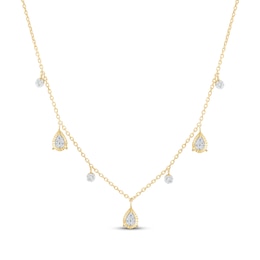Multi-Diamond Station Dangle Necklace 1/10 ct tw 10K Two-Tone Gold 18"