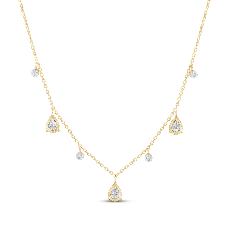 Main Image 1 of Multi-Diamond Station Dangle Necklace 1/10 ct tw 10K Two-Tone Gold 18"