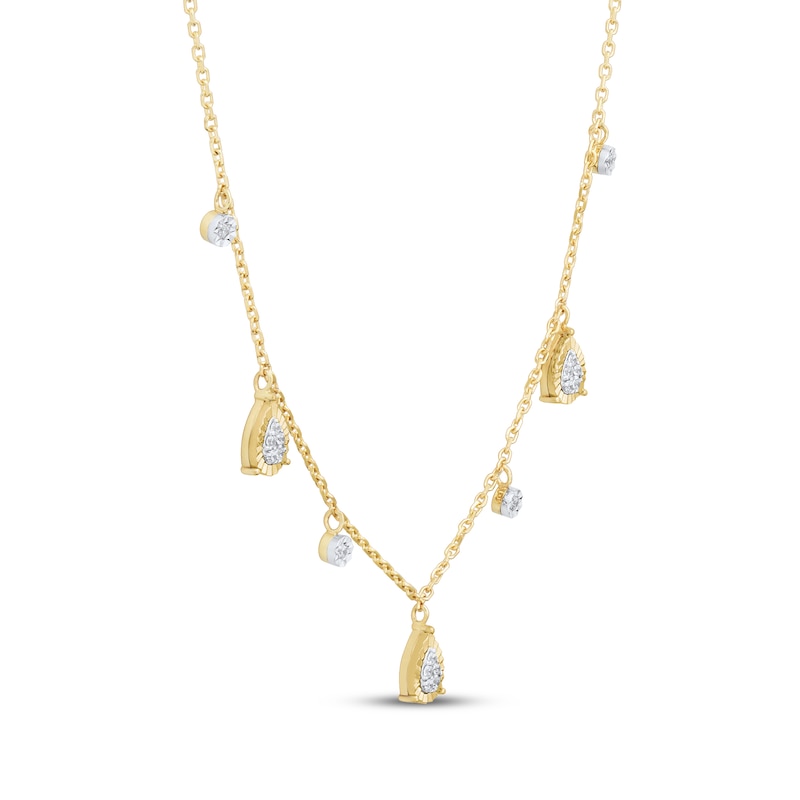 Main Image 2 of Multi-Diamond Station Dangle Necklace 1/10 ct tw 10K Two-Tone Gold 18"