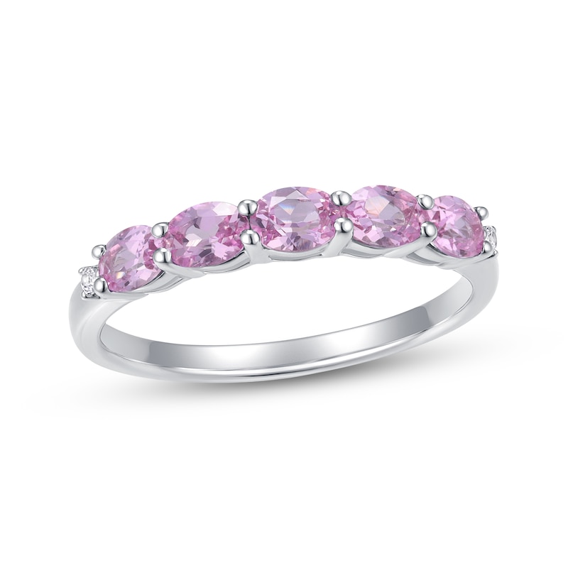 Main Image 1 of Oval-Cut Pink Lab-Created Sapphire & White Lab-Created Sapphire Ring Sterling Silver