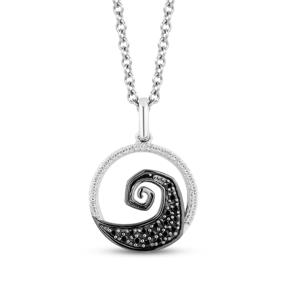 Disney Treasures The Nightmare Before Christmas Black & White Diamond Spiral Necklace 1/5 ct tw Sterling Silver 19"