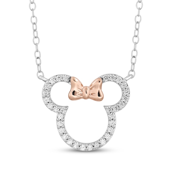 Disney Treasures Minnie Mouse Diamond Necklace 1/5 ct tw Sterling Silver & 10K Rose Gold 18"