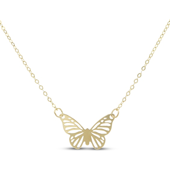 Openwork Butterfly Necklace 10K Yellow Gold 18"