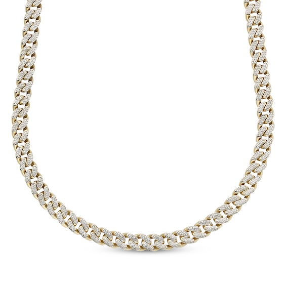 Men's 9mm Pavé-Set Diamond Curb Chain Necklace 1 ct tw Hollow 10K Yellow Gold 20"