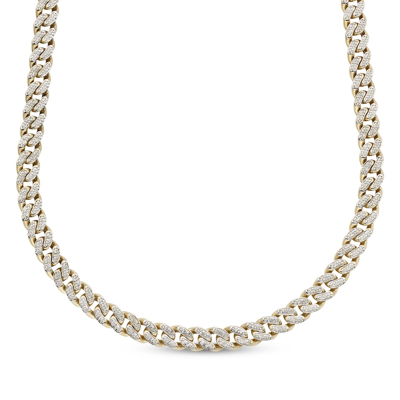 Main Image 1 of Men's 9mm Pavé-Set Diamond Curb Chain Necklace 1 ct tw Hollow 10K Yellow Gold 20"