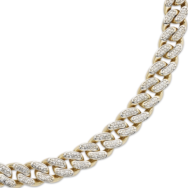 Main Image 2 of Men's 9mm Pavé-Set Diamond Curb Chain Necklace 1 ct tw Hollow 10K Yellow Gold 20"
