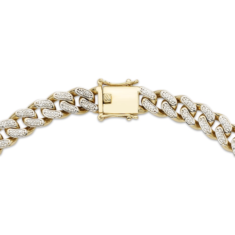 Main Image 3 of Men's 9mm Pavé-Set Diamond Curb Chain Necklace 1 ct tw Hollow 10K Yellow Gold 20"