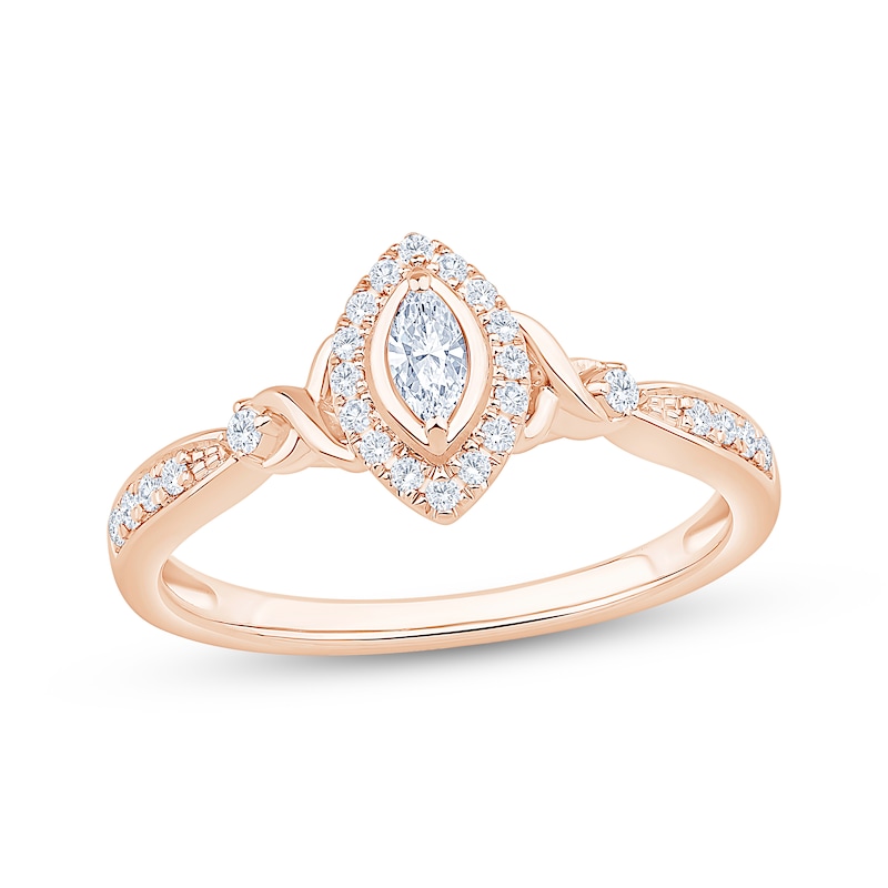 Main Image 1 of KAY Lab-Grown Diamonds Marquise-Cut Halo Promise Ring 1/4 ct tw 10K Rose Gold