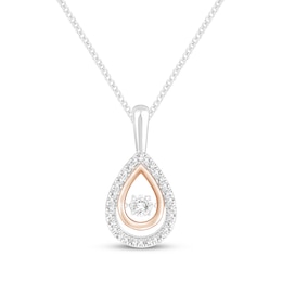 Unstoppable Love Diamond Teardrop Halo Necklace 1/8 ct tw Sterling Silver & 10K Rose Gold 19"