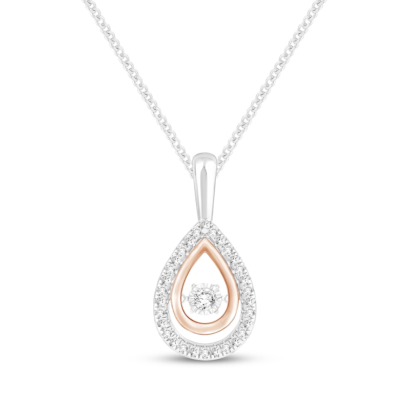 Main Image 1 of Unstoppable Love Diamond Teardrop Halo Necklace 1/8 ct tw Sterling Silver & 10K Rose Gold 19"