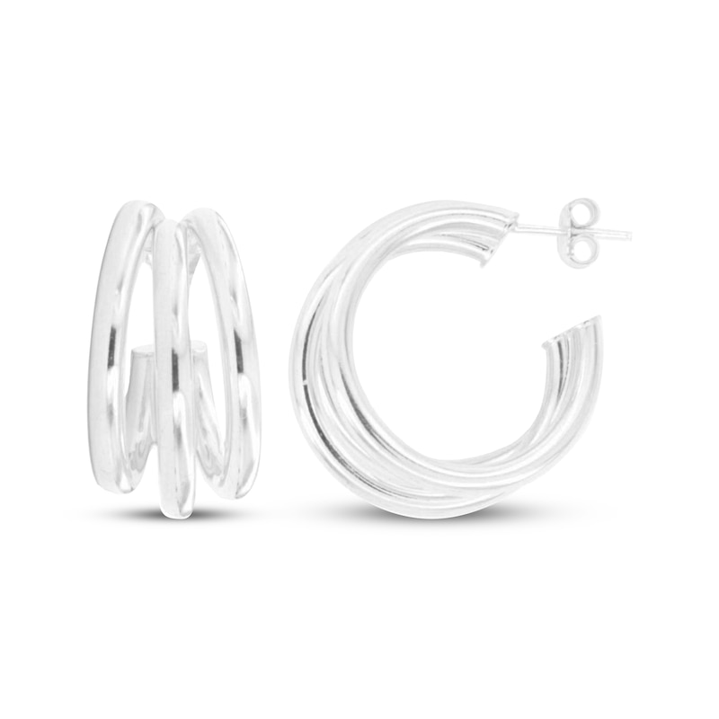 Main Image 3 of Three-Row Split J-Hoop Earrings Sterling Silver