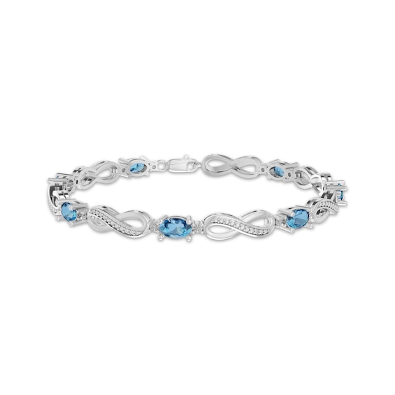 Oval-Cut Swiss Blue Topaz & Diamond Accent Infinity Bracelet Sterling Silver 7.25"